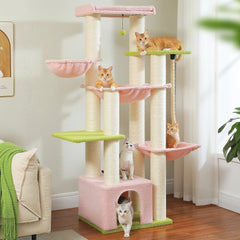 Cat tree with multiple levels and platforms in a home setting